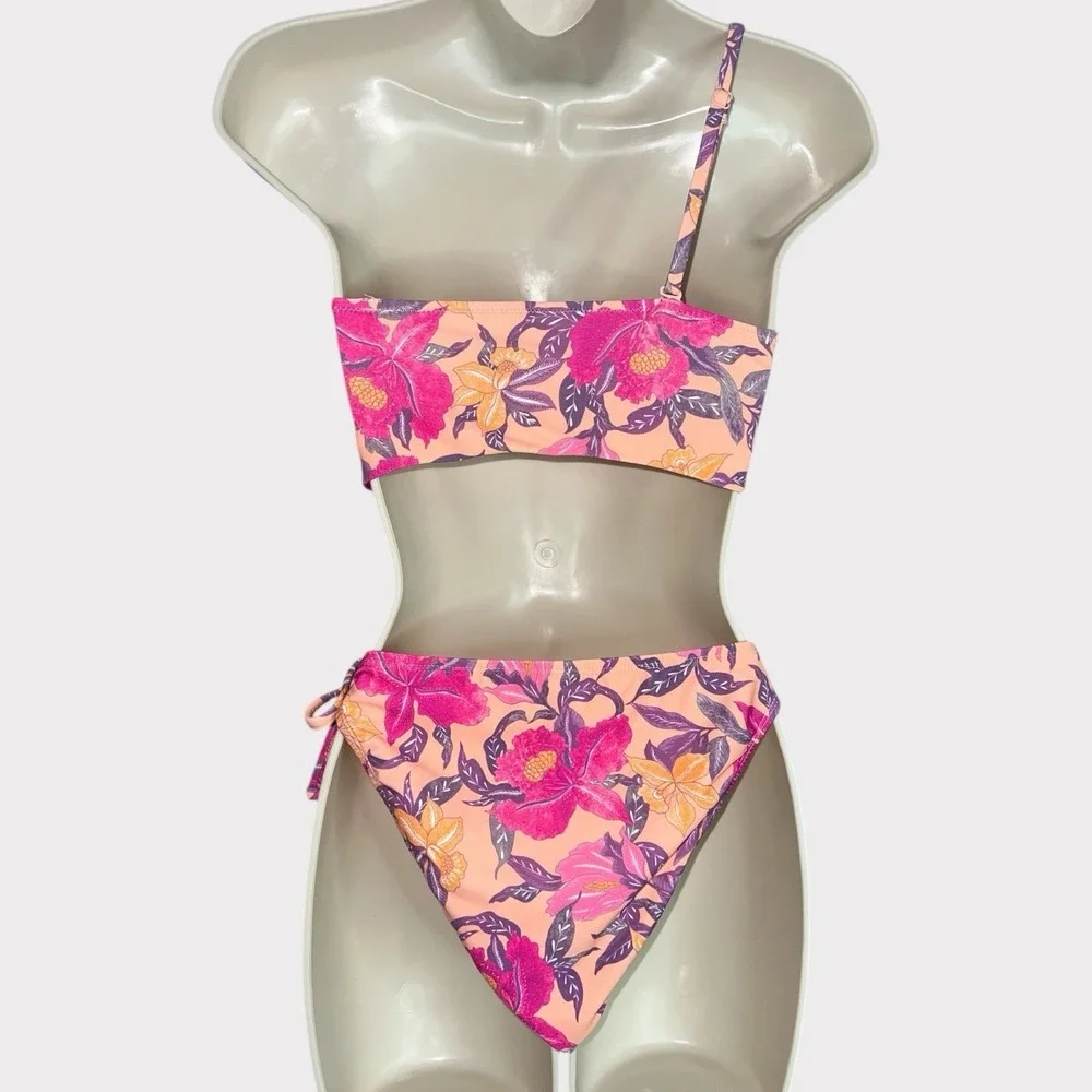Old Navy Floral One Shoulder Bikini‎ Set Small Top XS Bottoms Boho Tropical